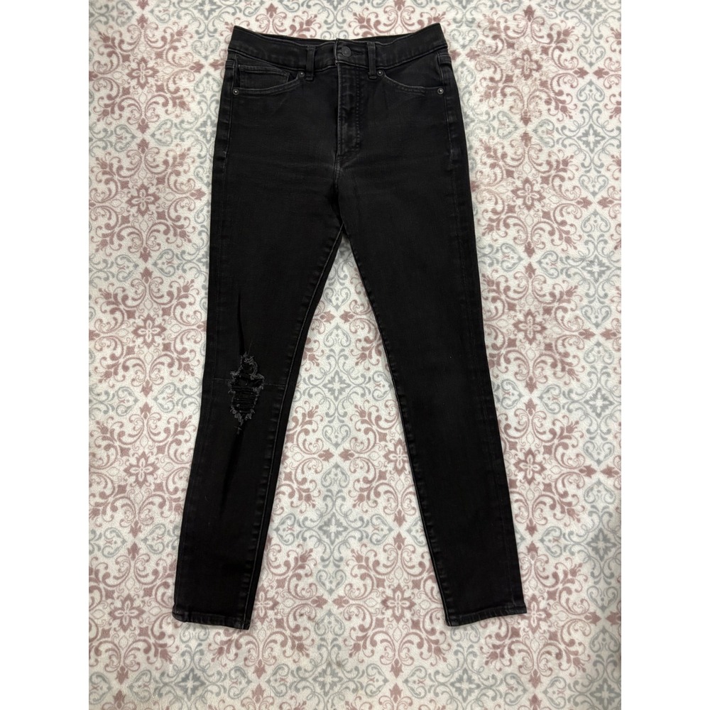 Express Skinny High Rise 4-Way Hyper Stretch Black Distressed Jeans 4R